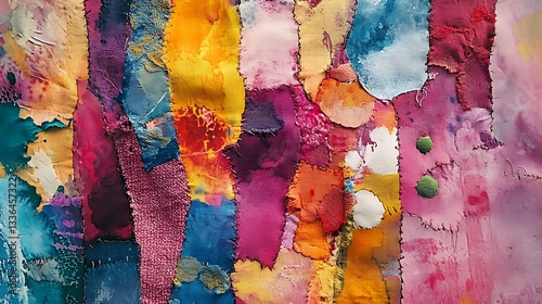 Abstract Colorful Textile Patchwork Art Composition