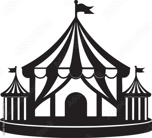 circus stage silhouette, black and white silhouette, vector and illustration