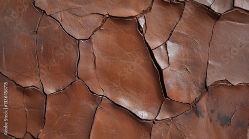 Close-up of a textured surface with cracks and crevices. the surface appears to be made of a dark brown material, possibly leather or a similar material.