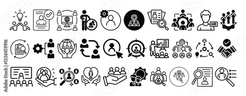 Human Resource, Employee Management, Hiring, Recruitment, Job and Training Programs icon set collection vector design.