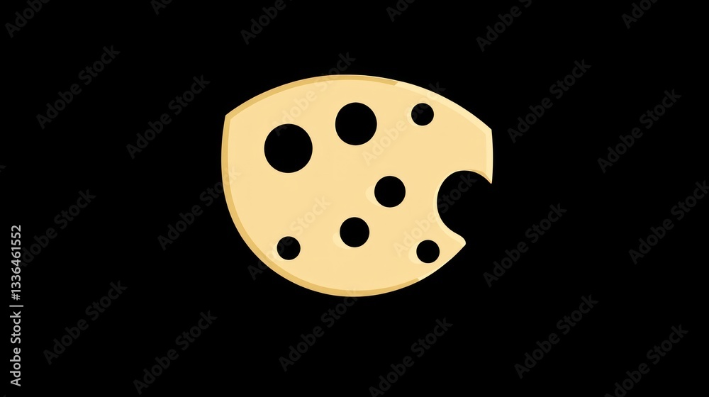 Bitten cheese, dark background, food icon
