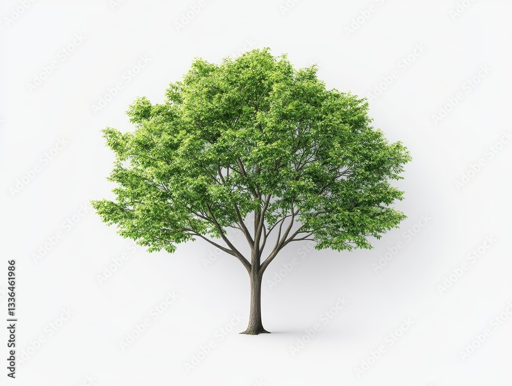 Lush green tree standing alone against a white background, symbolizing nature's beauty Lush green tree standing alone against a white background, symbolizing nature's beauty
