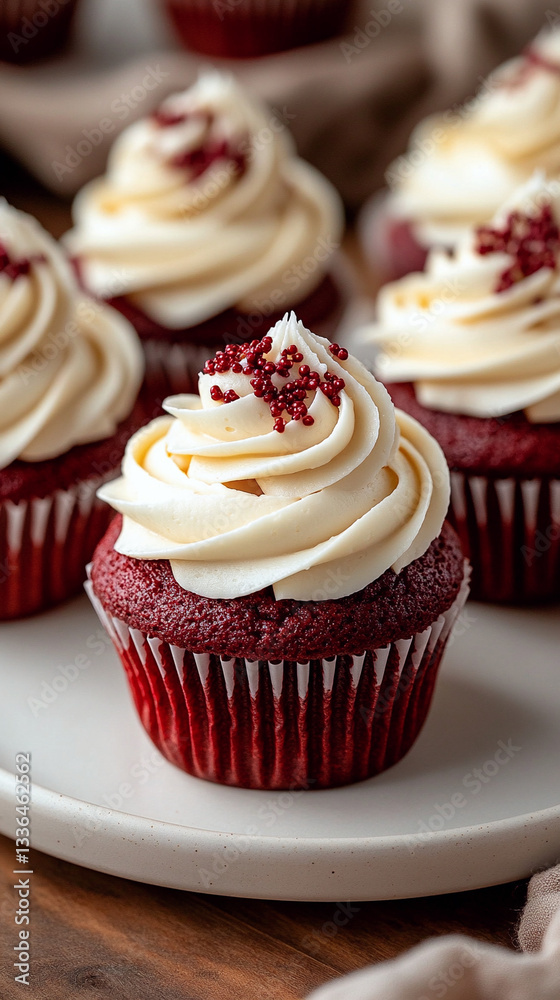 'Delightful cupcakes with frosting and sprinkles, arranged on a plate. 'Delightful cupcakes with frosting and sprinkles, arranged on a plate.