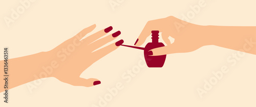 Applying Dark Red Nail Polish, Manicure Art