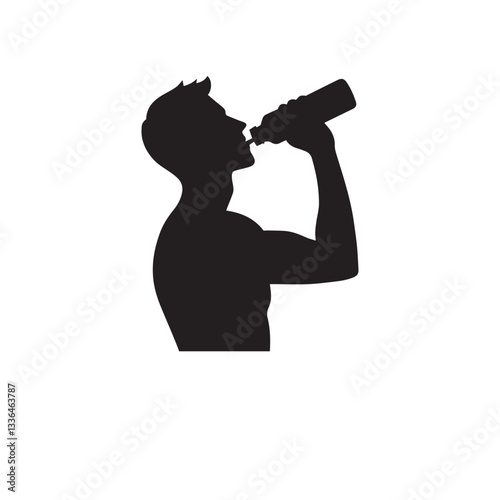 Man drinking water vector silhouette.