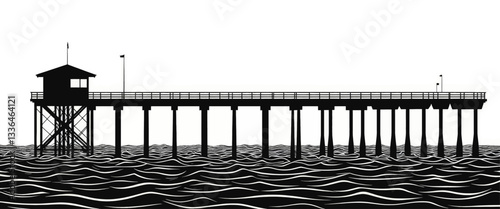 Black and White Silhouette of a Pier over Water