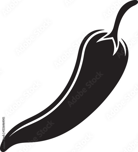 chili pepper silhouette, black and white silhouette, vector and illustration