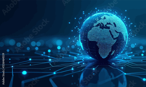 Blue digital globe with network connections