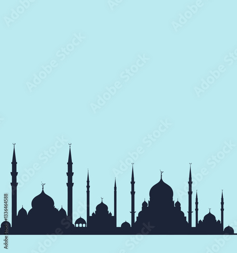 Blue mosque silhouette on light blue background