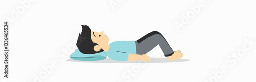Cartoon Man Lying on Pillow, Relaxing
