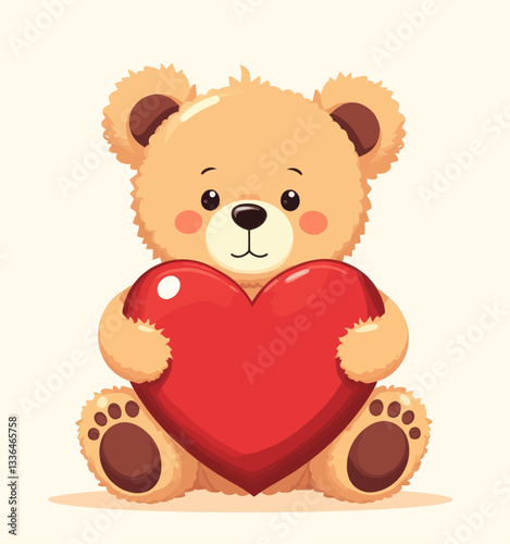 Cartoon Teddy Bear Holding Red Heart Shape