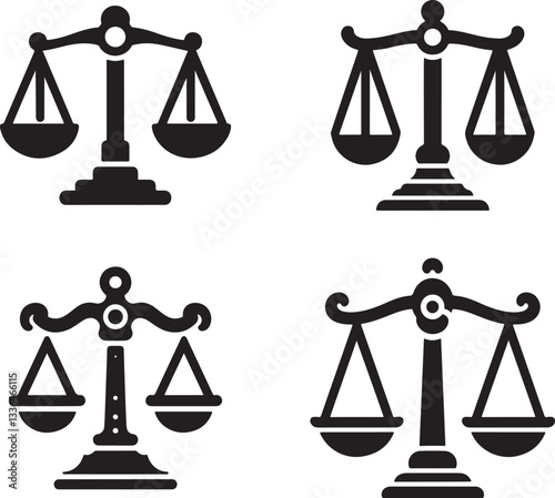 Four Black and White Justice Scale Icons