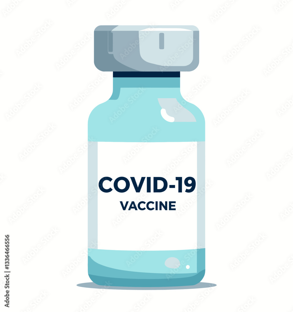 COVID-19 Vaccine vial, blue liquid medicine in glass COVID-19 Vaccine vial, blue liquid medicine in glass