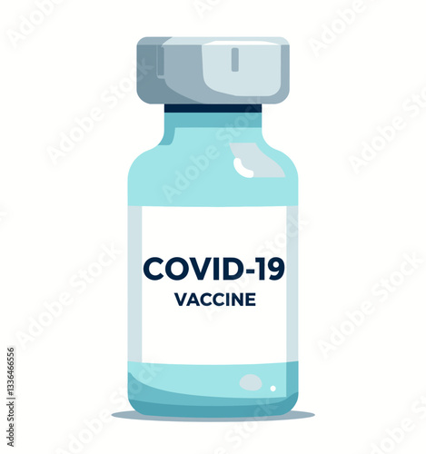 COVID-19 Vaccine vial, blue liquid medicine in glass