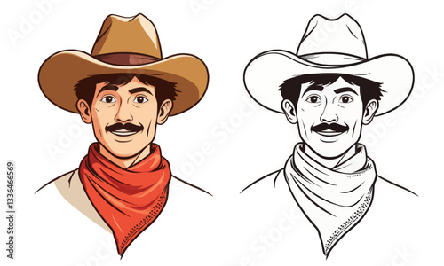 Cowboy character with color and line art options