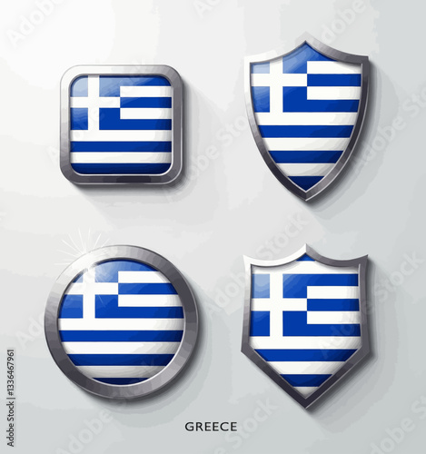 Greece flag metal badges icons set