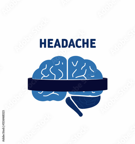 Headache brain with band concept in blue tones