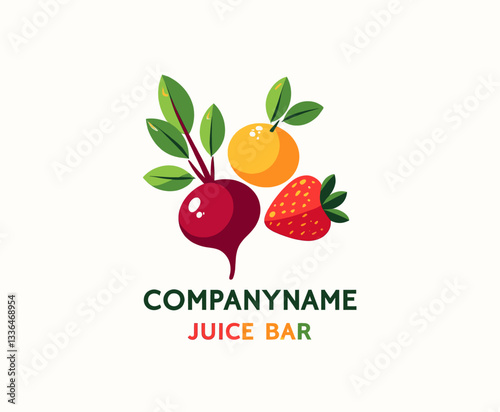 Juice Bar Logo With Beet, Orange, and Strawberry