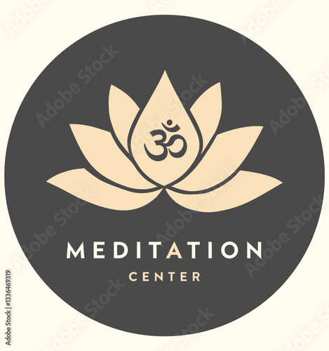 Lotus flower with Om symbol for meditation center logo