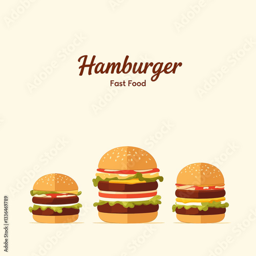 Minimalist Hamburger Lineup: Small, Medium, Large Fast Food