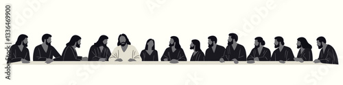Monochrome Illustration of The Last Supper Depiction