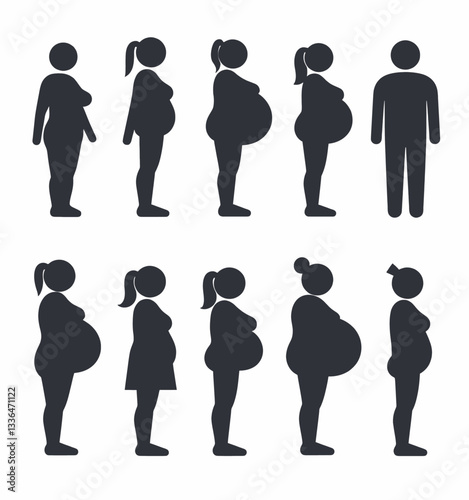 Pregnancy stages with expectant person silhouette set