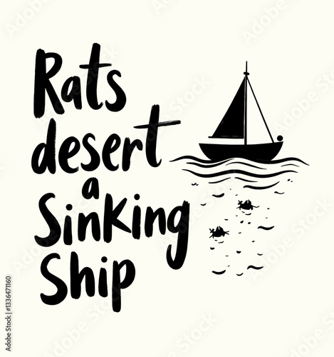 Rats desert sinking ship calligraphy with rats swimming away