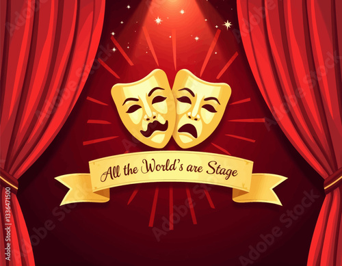 Red Theater Curtains with Comedy Tragedy Masks