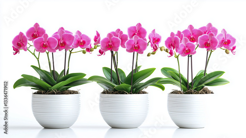 Wallpaper Mural Beautiful pink orchids in white pots create vibrant and elegant display, perfect for home decor or special occasions Torontodigital.ca