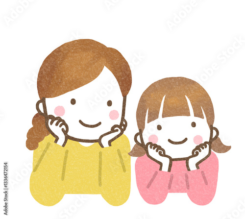 頬杖をつく親子