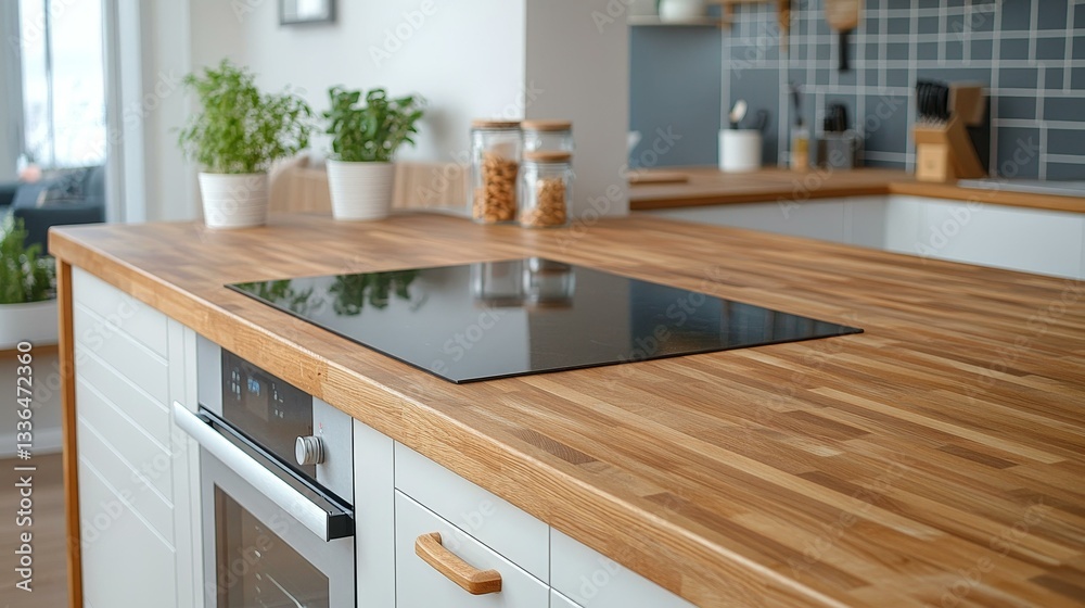 Modern Kitchen Countertop with Wood Grain