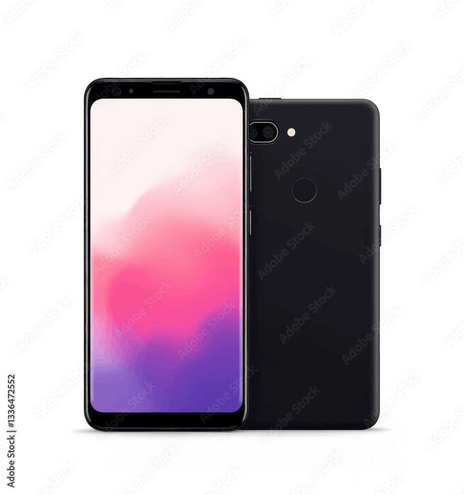 Sleek black smartphone with vibrant gradient screen Sleek black smartphone with vibrant gradient screen