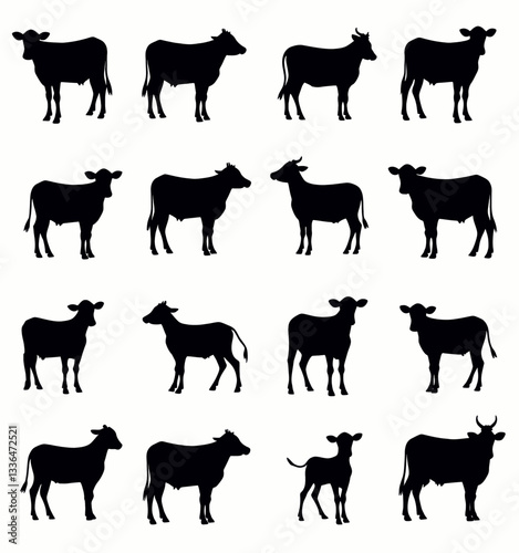 Silhouetted Cattle Pattern Against White Background