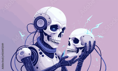 Skull Robot Holding Electrical Human Skull Pixel Art