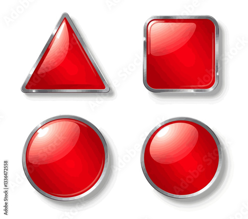 Shiny Red Geometric Shapes with Metal Trim