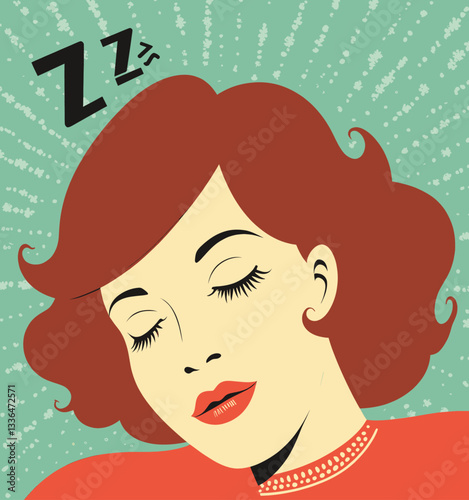 Sleeping Woman with Zzz's, Red Hair and Lips
