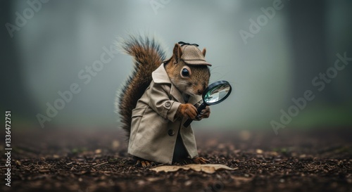 Squirrel Detective in Foggy Woods