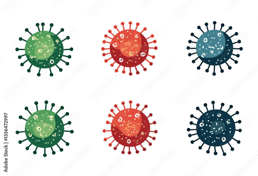 Stylized Coronavirus Variants on White Background Stylized Coronavirus Variants on White Background