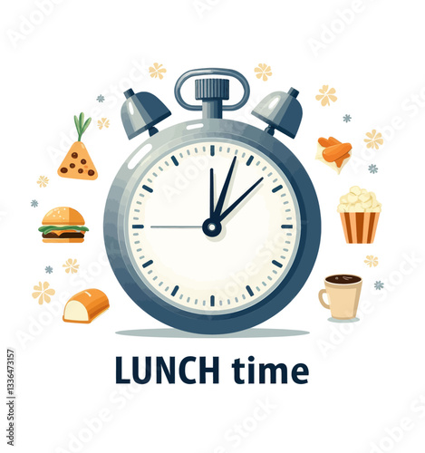 Stylized Lunch Time Clock with Food Items