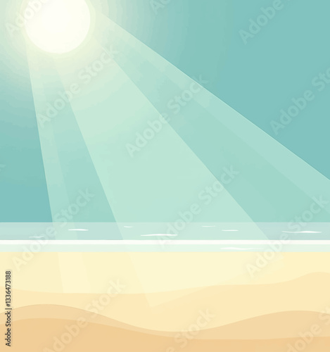 Sunny beach scene with tan sand and blue sky