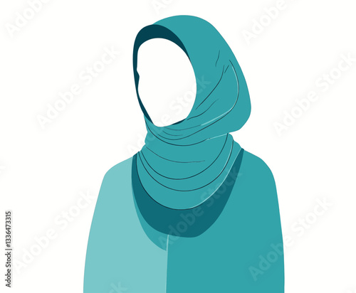 Teal Hijab Silhouette Graphic on White