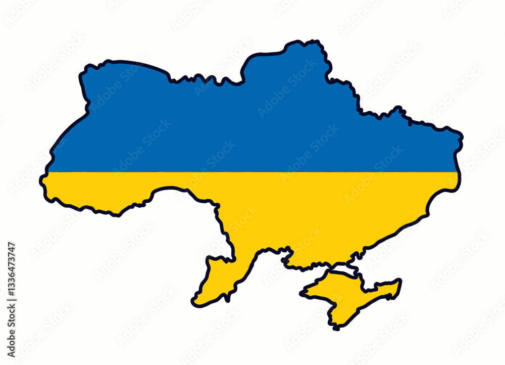 Ukraine Map Filled with National Flag Colors Ukraine Map Filled with National Flag Colors