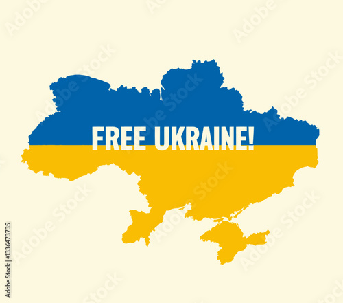 Ukraine Map Blue and Yellow with "Free Ukraine!" Text