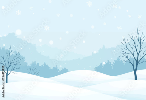 Vector Illustration of Snowy Winter Landscape