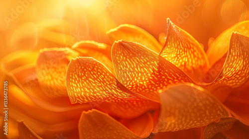 Full shot of a vibrant orange marigold, layered petals with deep golden hues