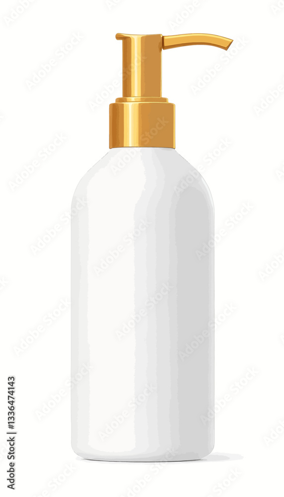 White bottle with gold pump dispenser on white White bottle with gold pump dispenser on white