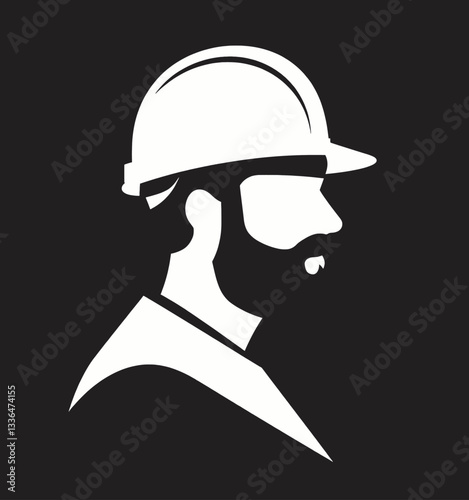 White Construction Worker Icon on Black Background