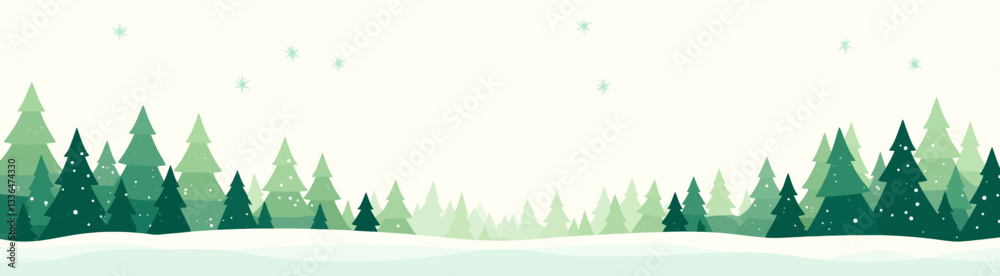 Winter scene with green pine trees and falling snowflakes Winter scene with green pine trees and falling snowflakes