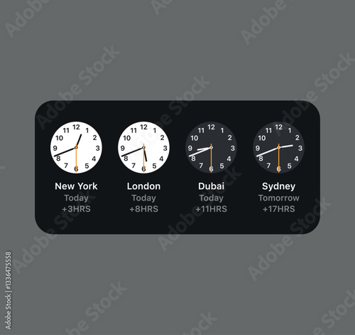 World Clocks Set – Time Zone Pop-Up Design for Mobile Apps