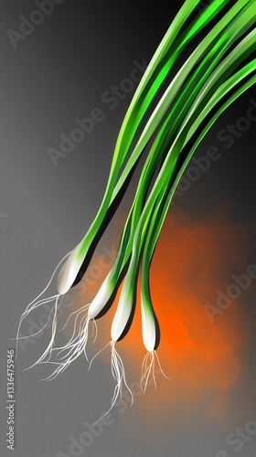 Vibrant Spring Onions: A Fresh and Detailed Artistic Still Life